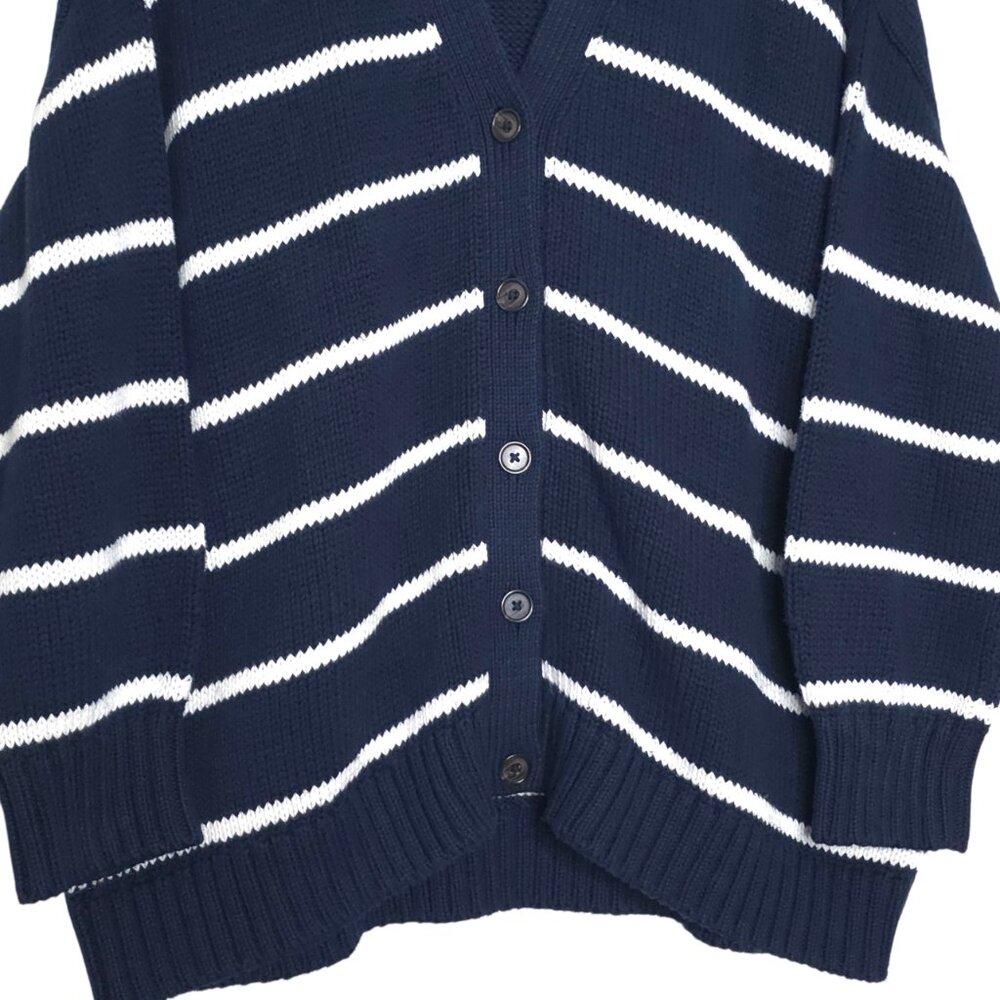 Jenni Kayne Chloe Cardigan Navy Ivory Striped Cotton Button Front‎ Size M - Picture 6 of 11